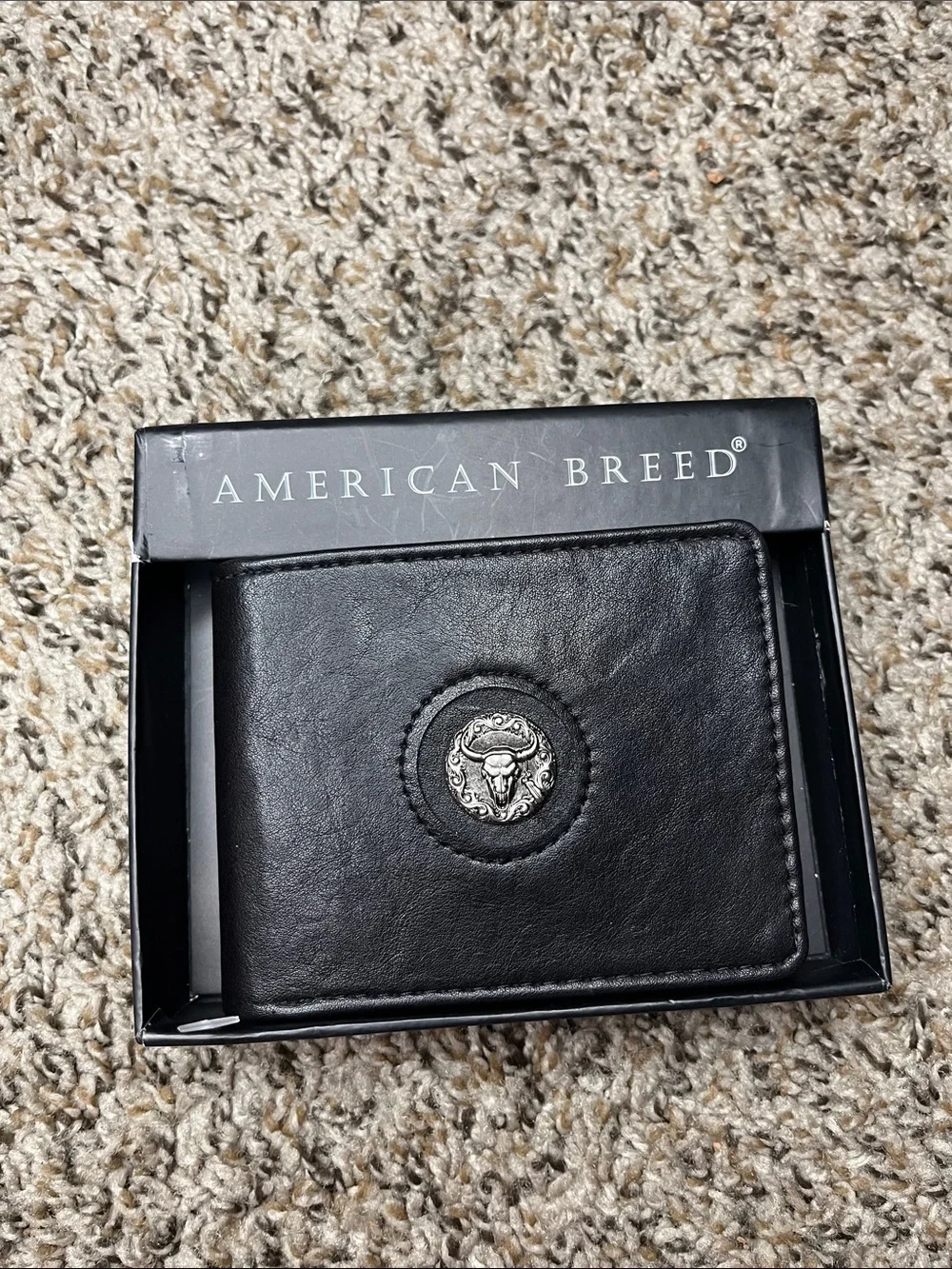 American Breed Black Leather Money Clip Wallet with Decorative Concho